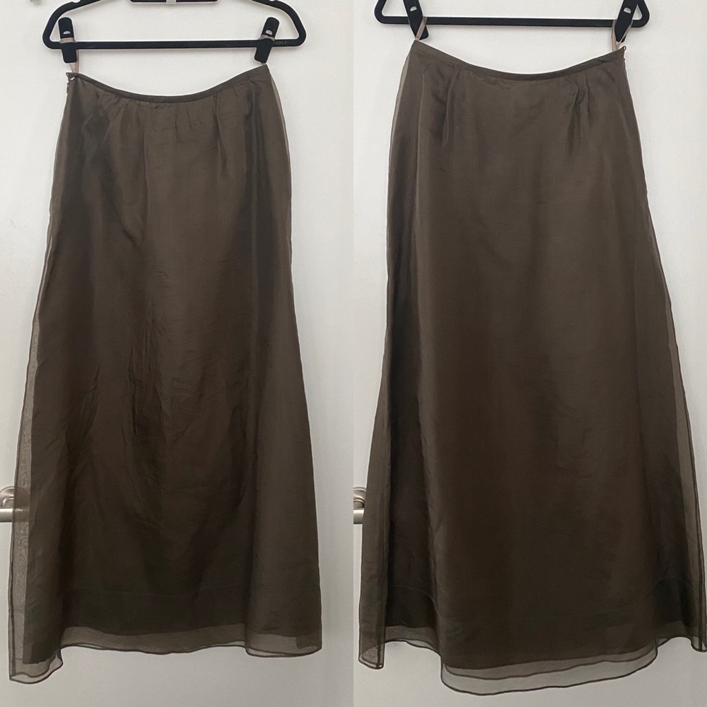 Banana Republic Vintage Y2K Brown 100% Silk Full Length Skirt Sz 6